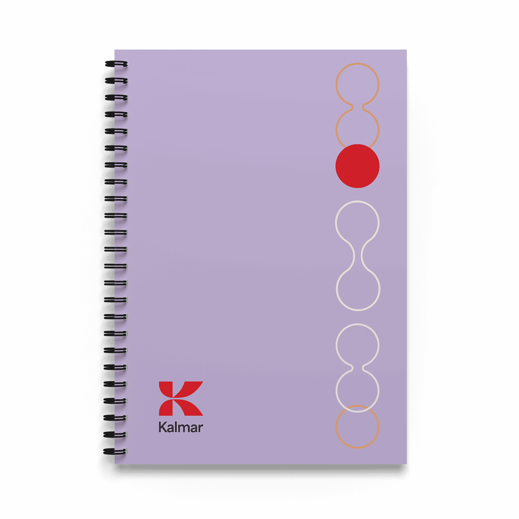 light purple notebook with Kalmar logo and graphics on