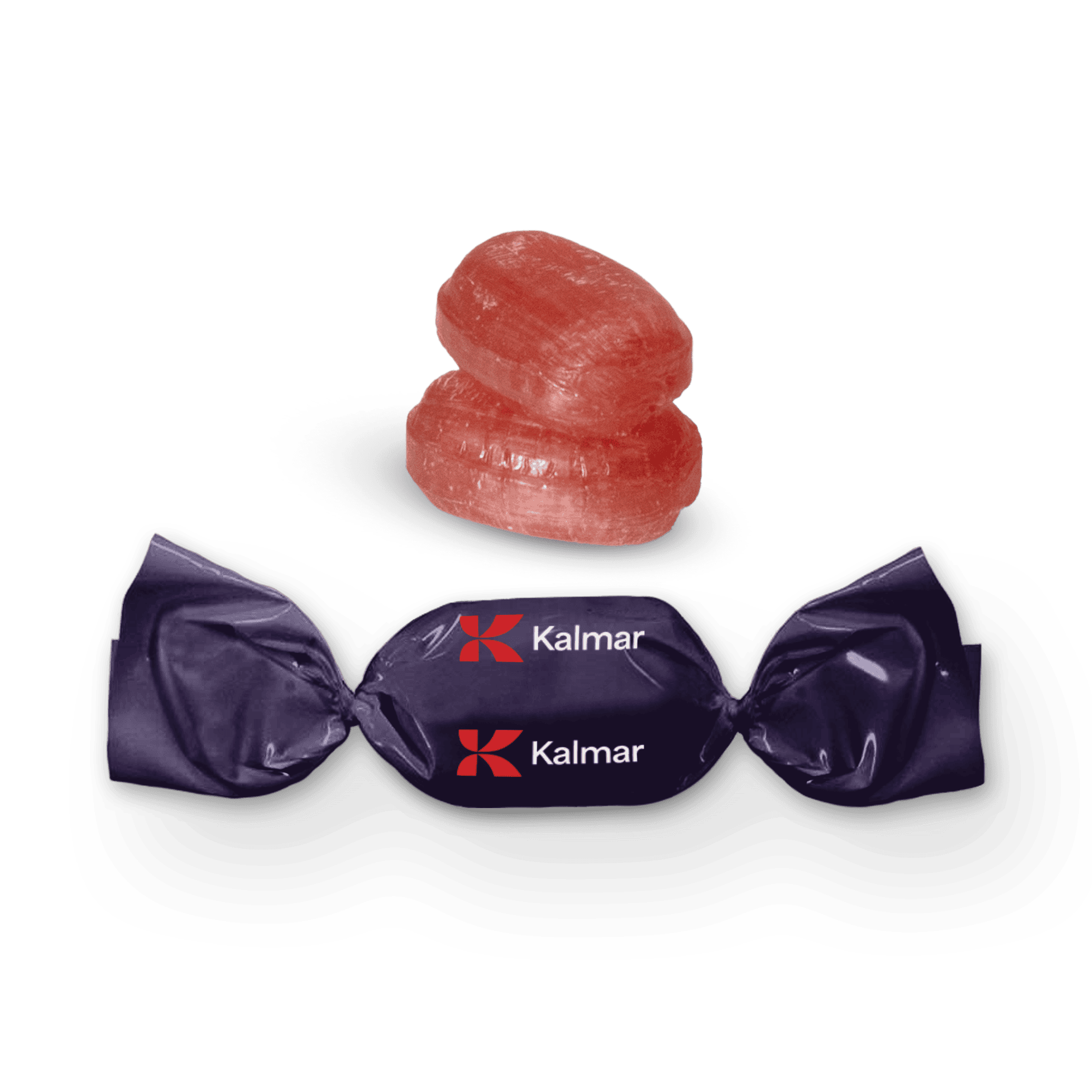 red hard candy with kalmar logo