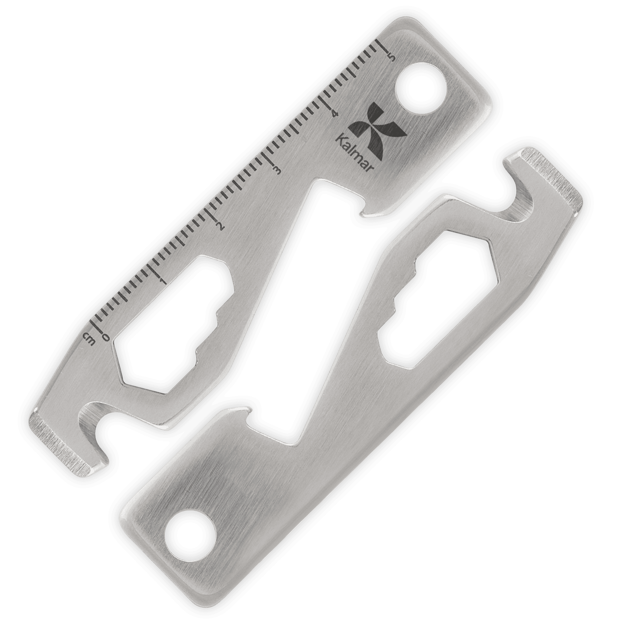 small metal multitool with engraved Kalmar logo