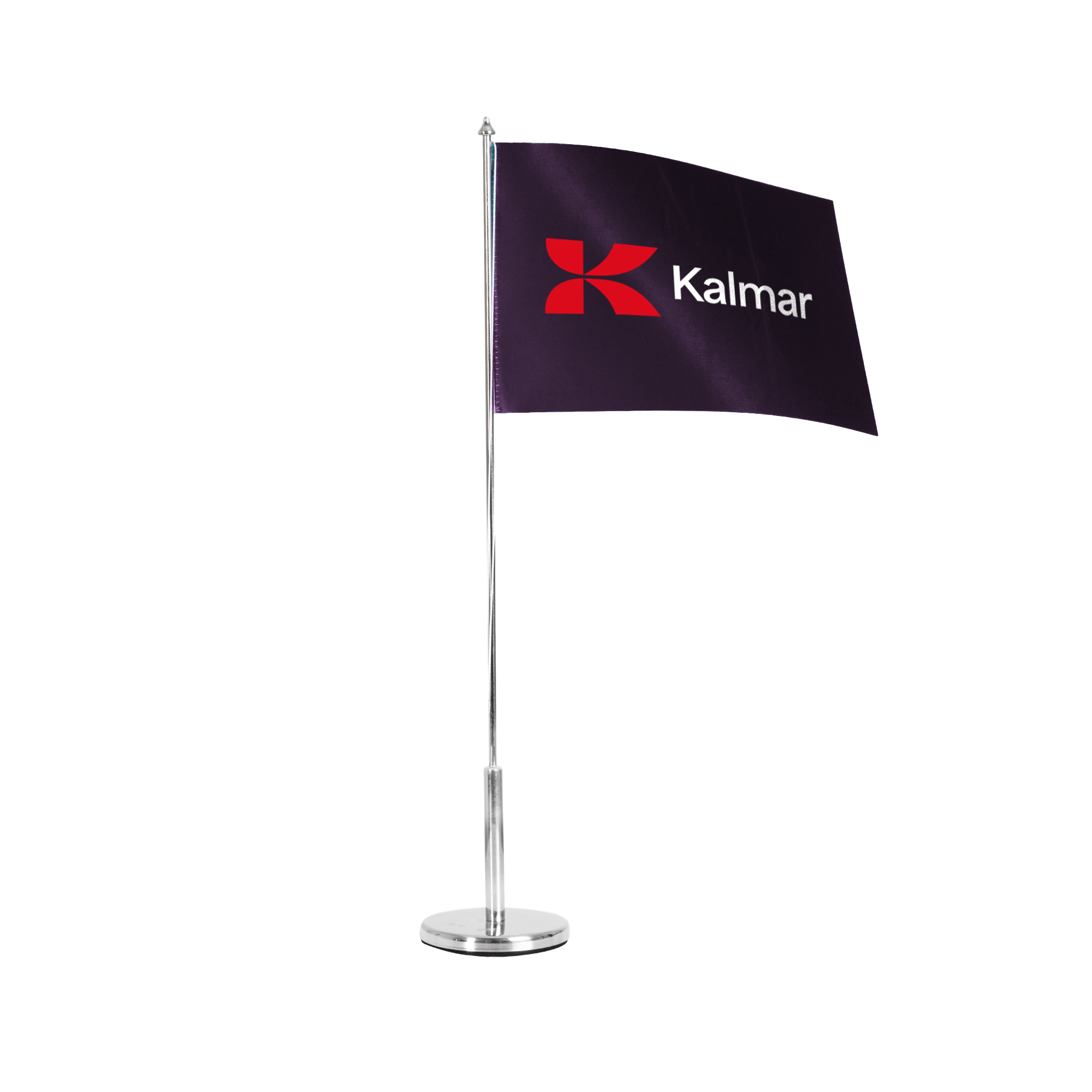 purple table flag with kalmar logo