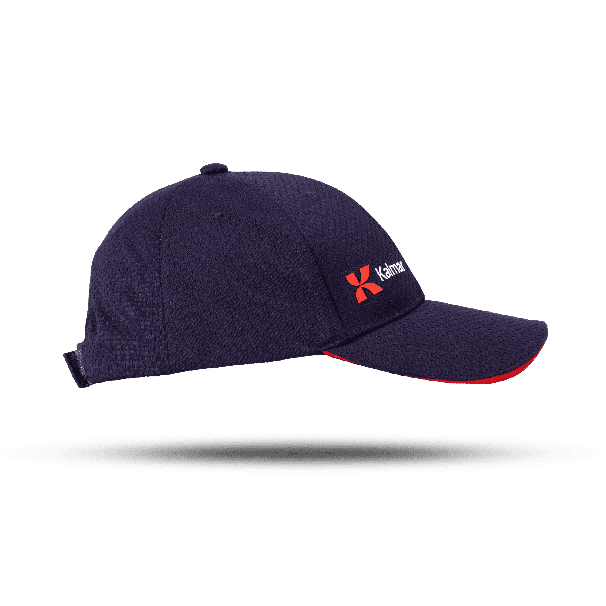 purple kalmar cap with white kalmar logo and red details