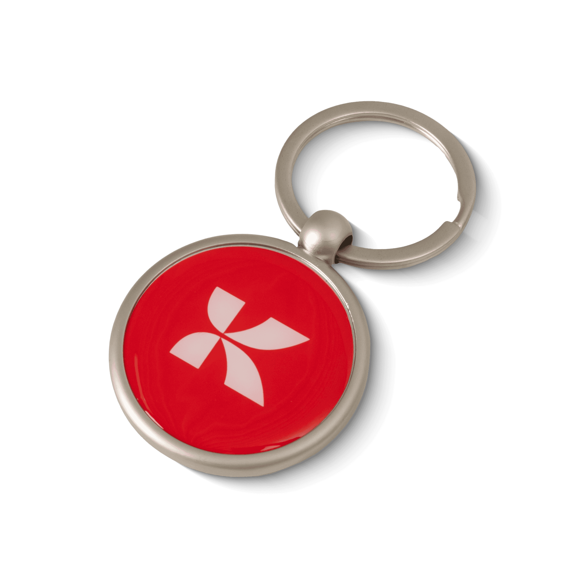 Metal key ring with red rubber circle with white K in
