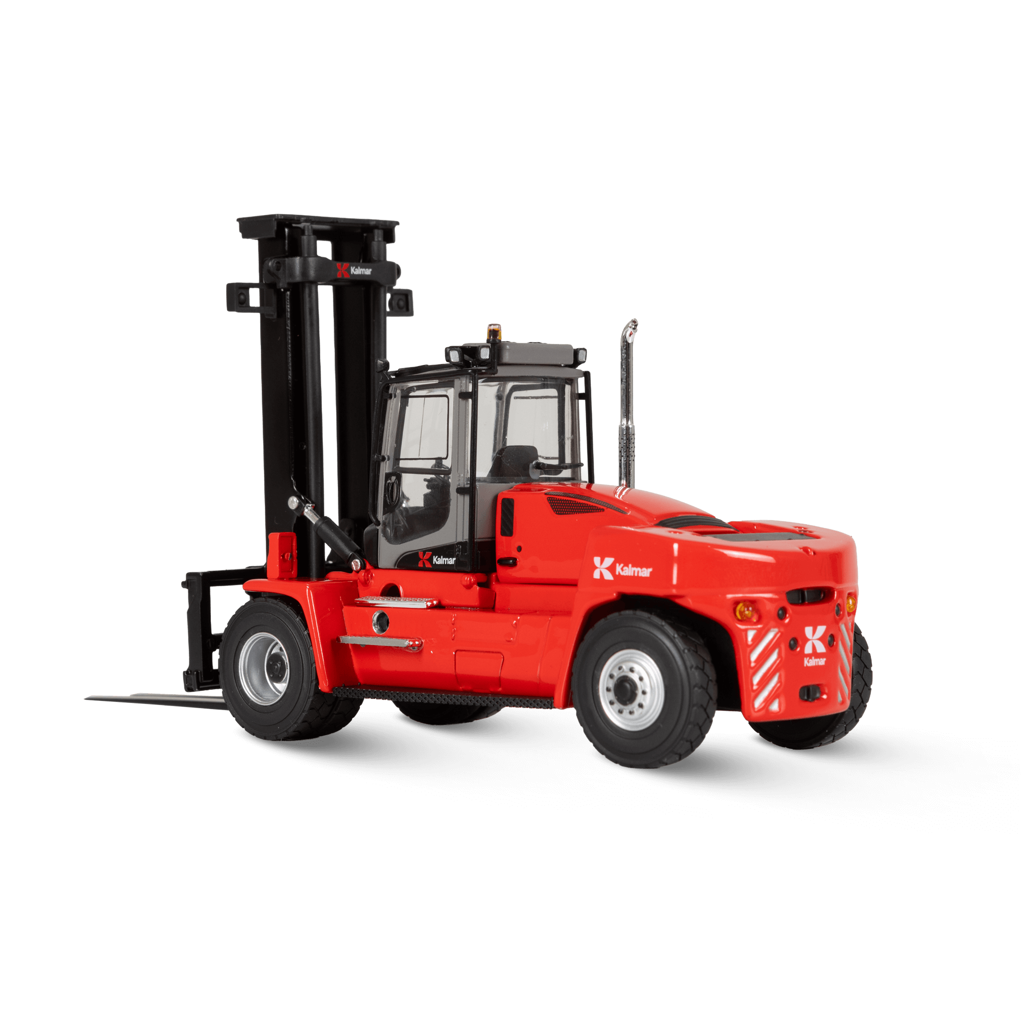 red scale model fork lift with white kalmar logo