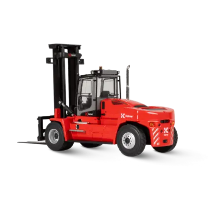 red scale model fork lift with white kalmar logo
