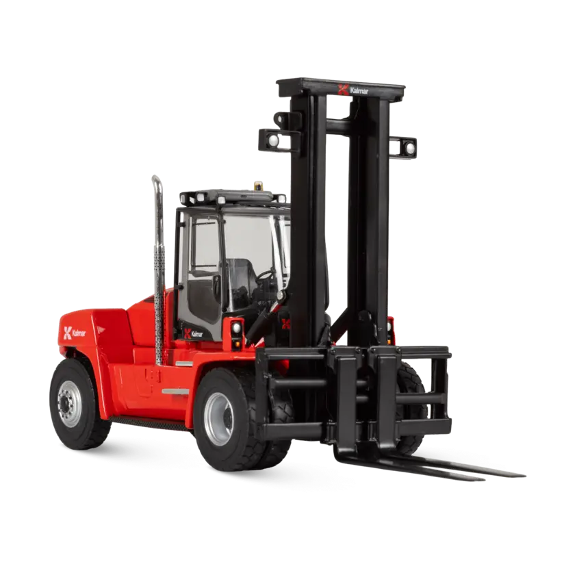 red scale model fork lift with white kalmar logo
