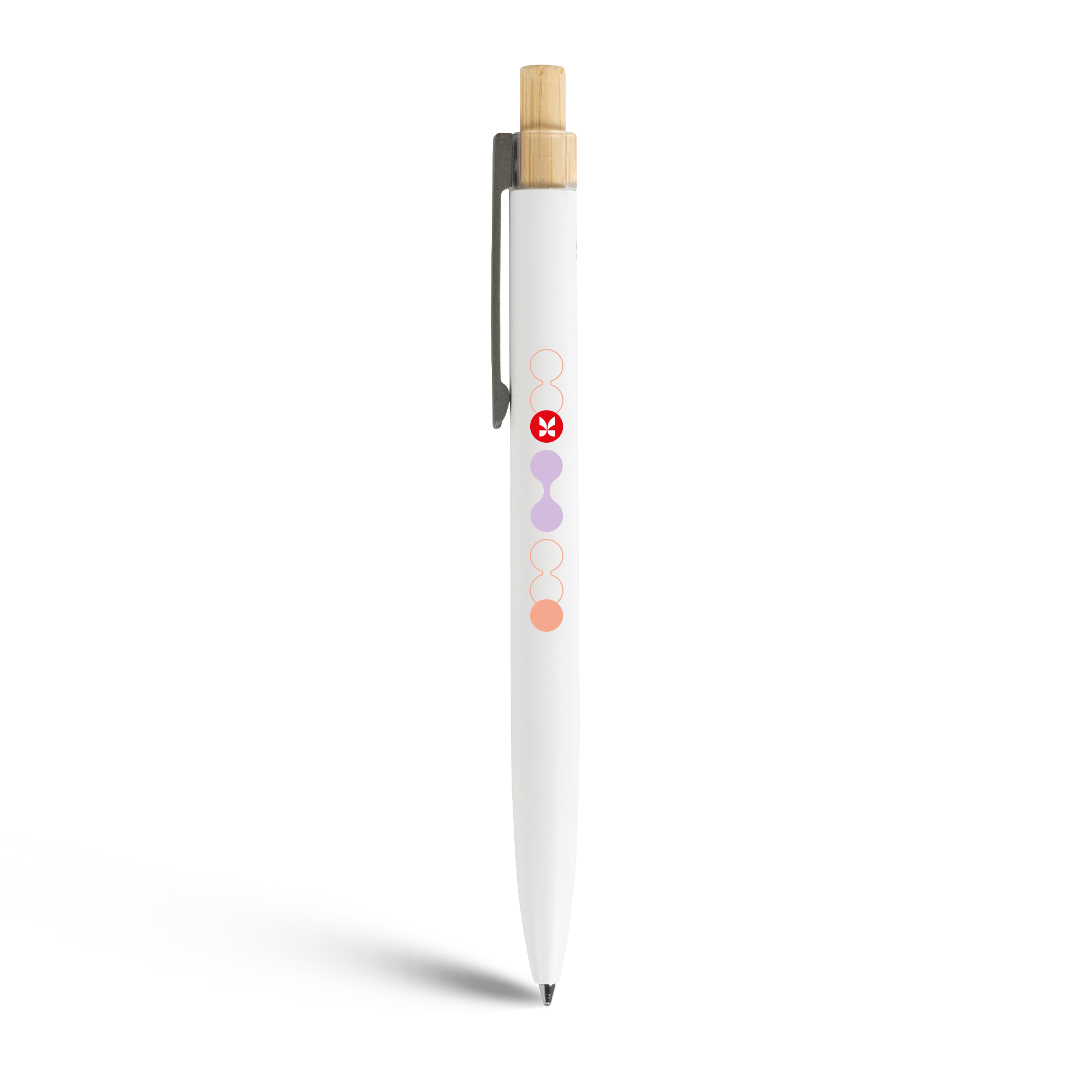 white pen with wooden klicker and kalmar graphics