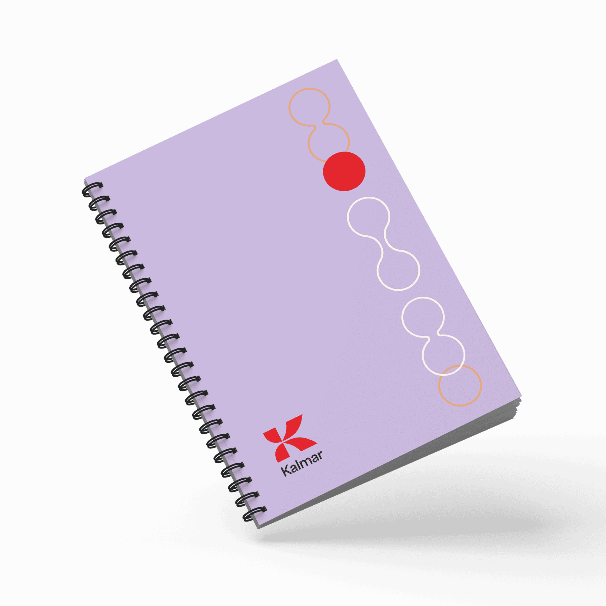 light purple notebook with Kalmar logo and graphics on