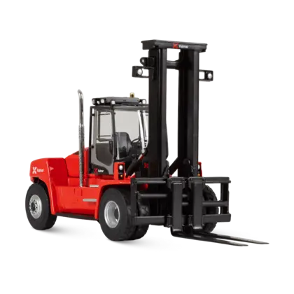 red scale model fork lift with white kalmar logo