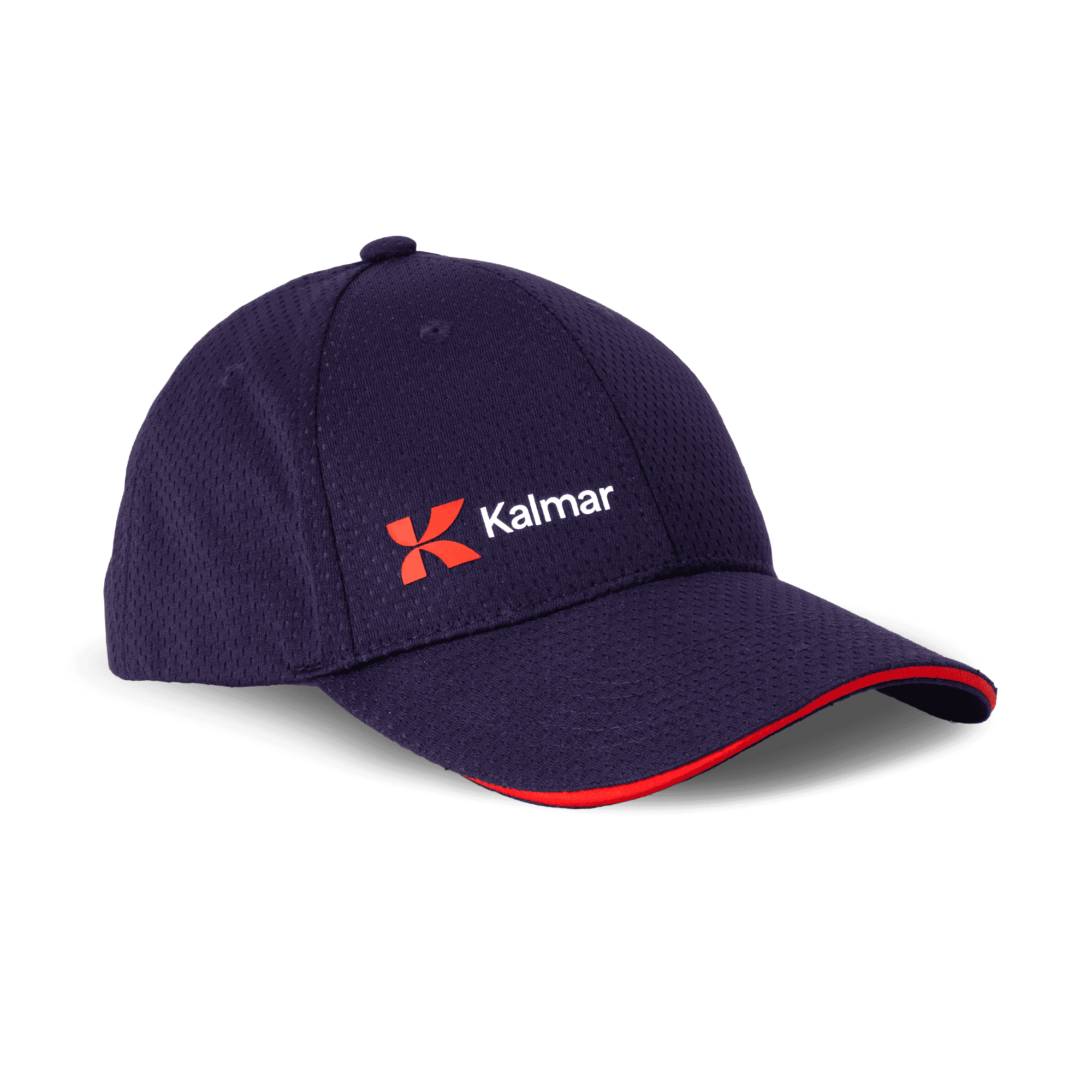 purple kalmar cap with white kalmar logo and red details