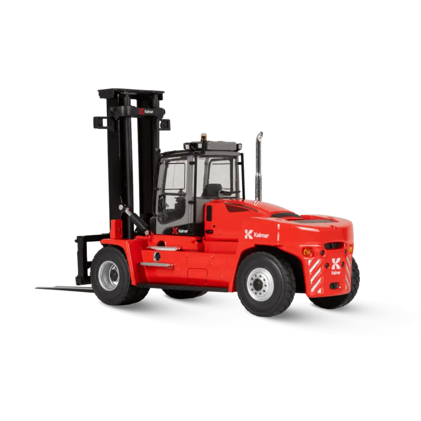 red scale model fork lift with white kalmar logo
